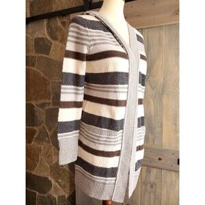 Margaret O'Leary Wool Blend Cydney Cardigan Hoodie Grey Stripes Size L